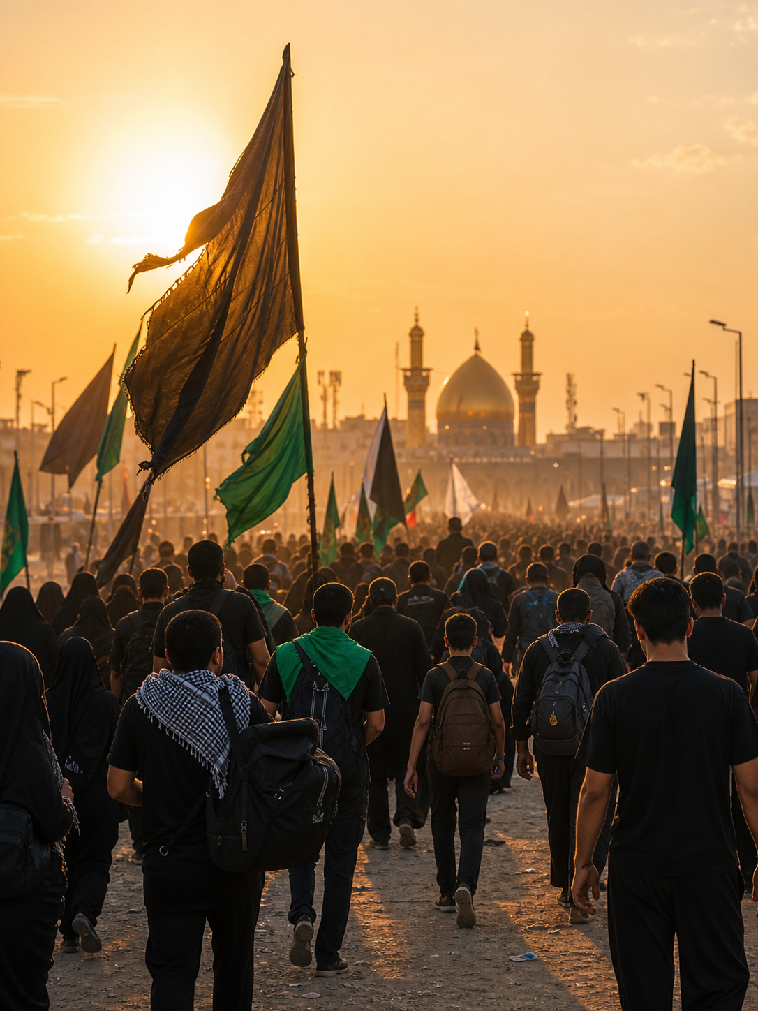 Pilgrims walking toward Karbala during Arbaeen